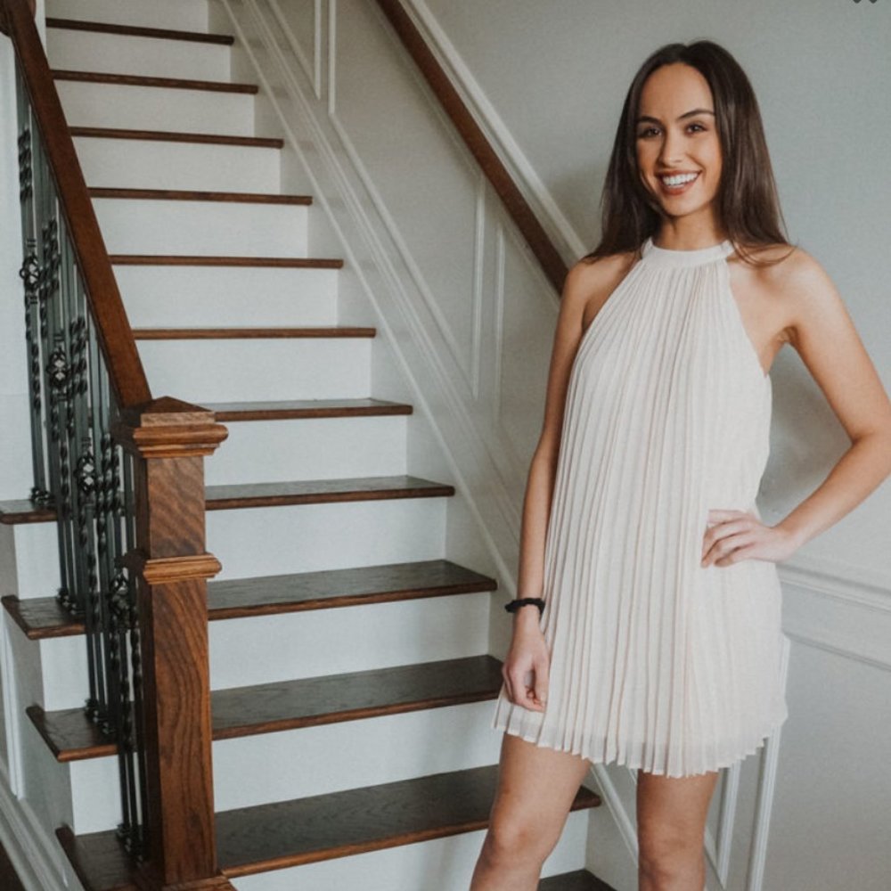 Cream perma-pleated halter neck dress - Picture 3 of 7